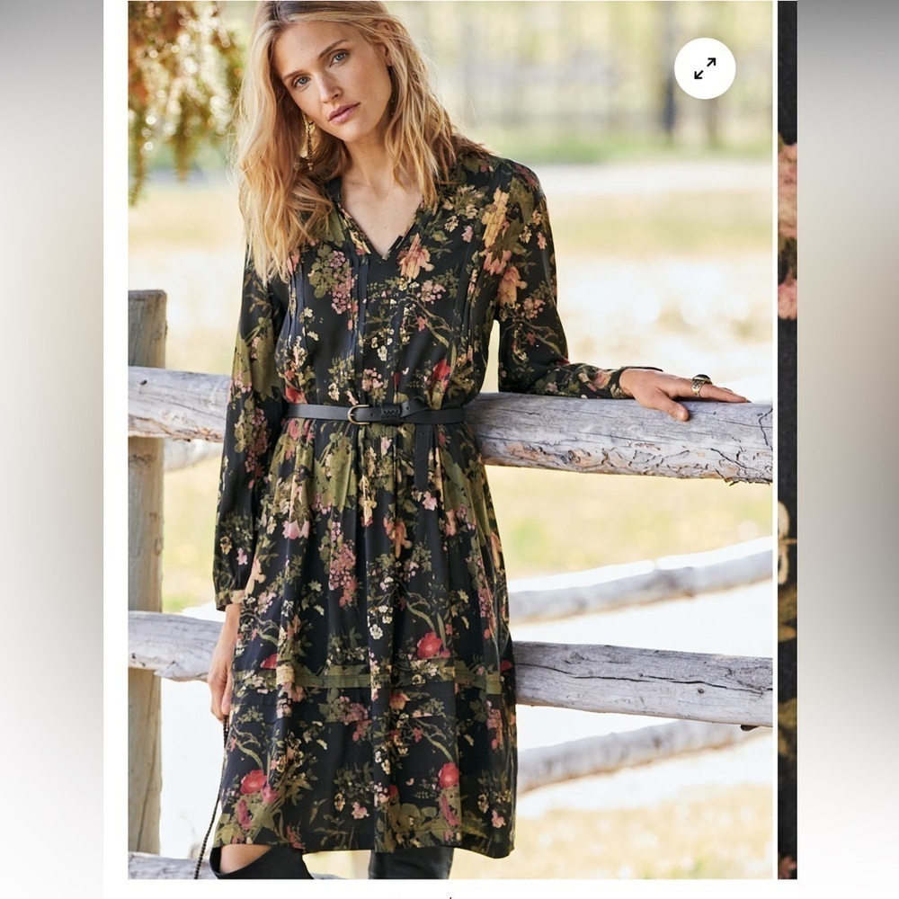 Peruvian Connection Chelsea Market Dress Floral Black Belted Boho Size S.  U BIN